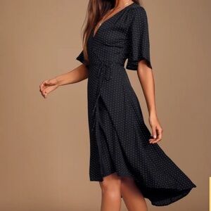 Lulu's Farah Black & White Polka Dot High Low Wrap Midi Dress #Gr